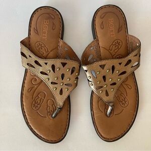 Born Akala Bronze Metallic Leather Studded Thong Sandals